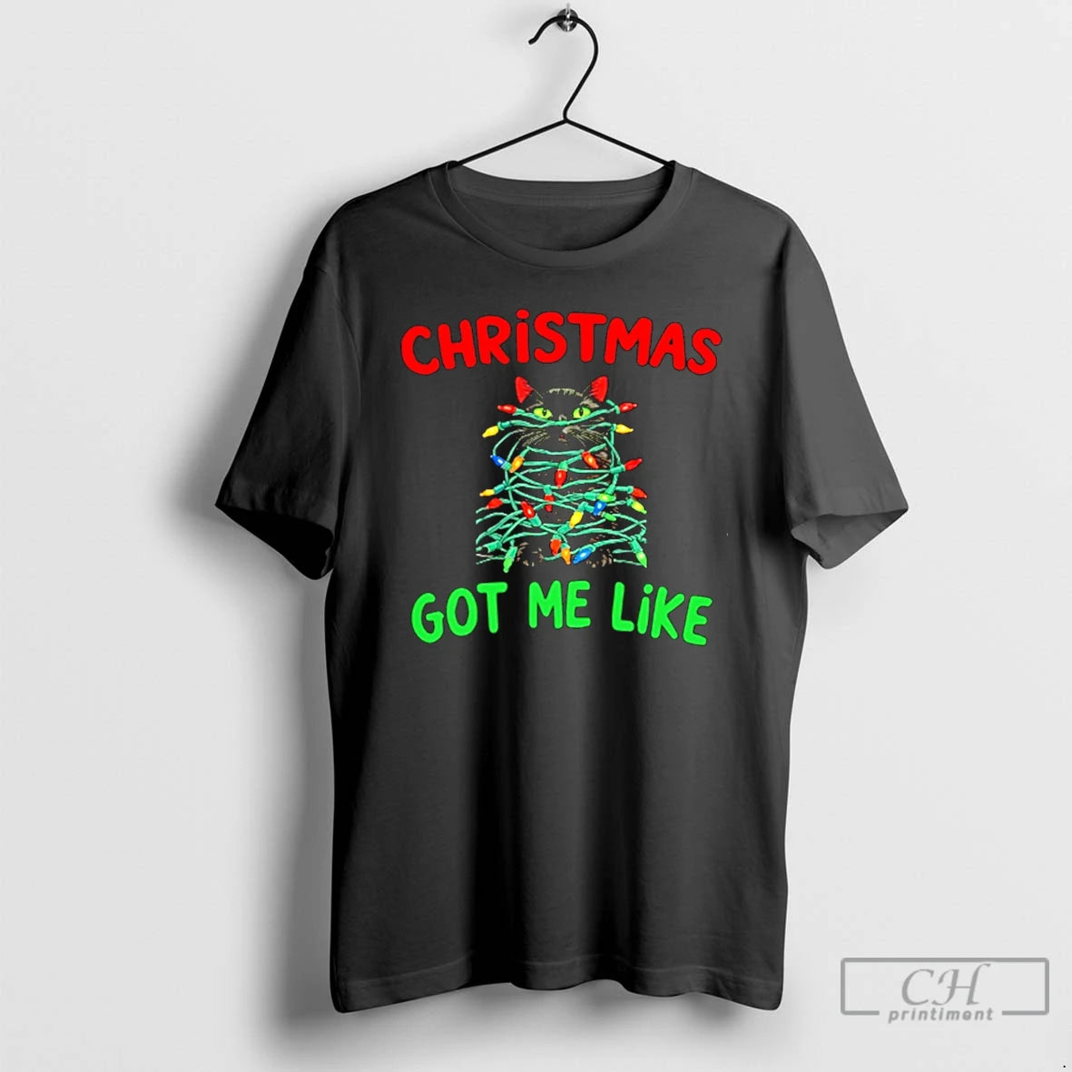 Premium Christmas Got Me Like Black Cat Lights T Shirts Hoodie Sweatshirt | PurePodTees.com