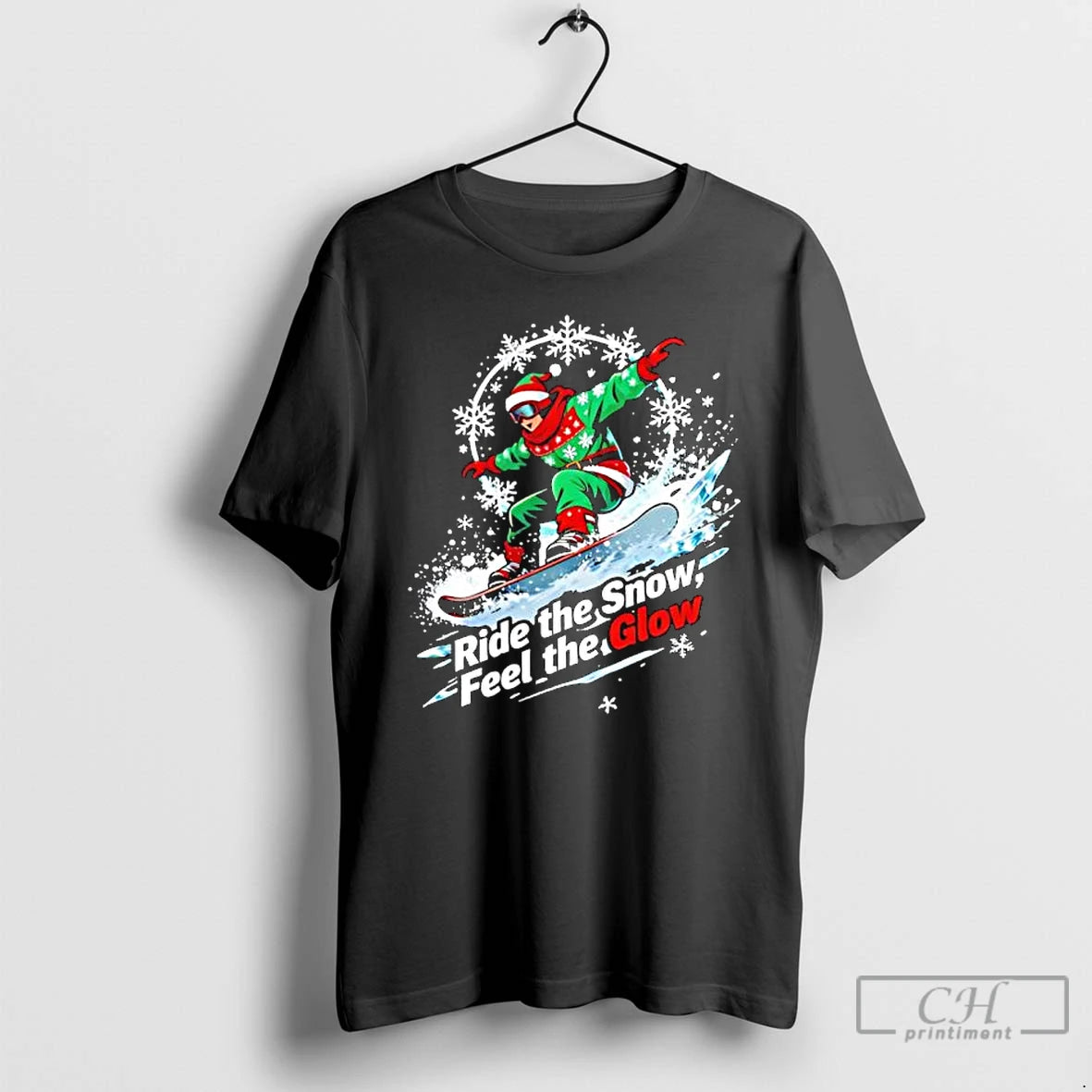 Premium Christmas Snowboarding Rider Ride The Snow Feel The Glow Shirt Hoodie Sweatshirt | PurePodTees.com