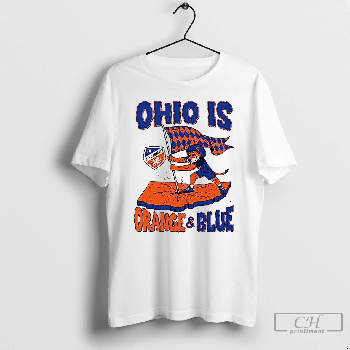 Premium Cincinnati Fc Ohio Is Orange And Blue Flag Mascot T Shirts Hoodie Sweatshirt | PurePodTees.com