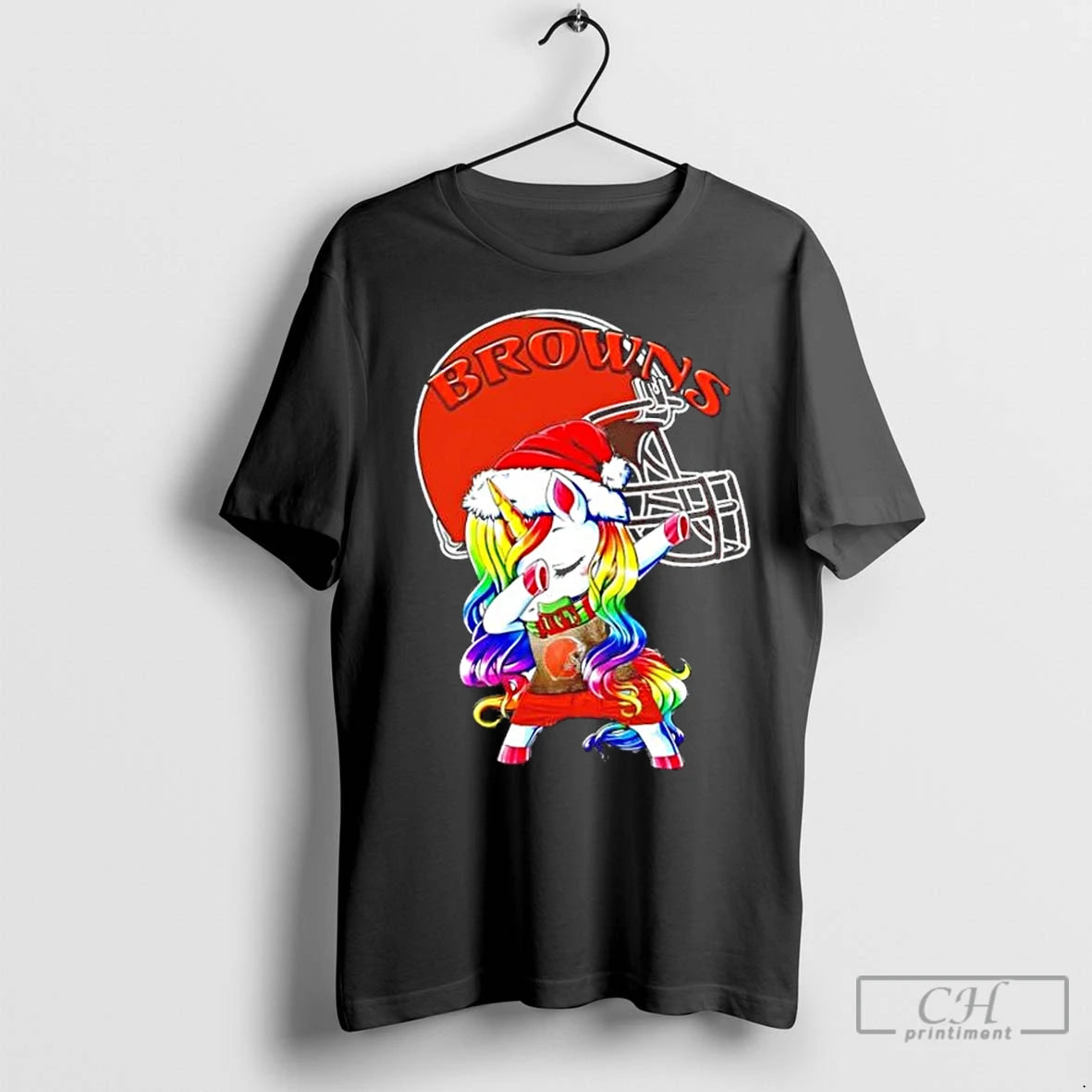Premium Cleveland Browns X Unicorn Santa Hat Dabbing Merry Christmas Shirt Hoodie Sweatshirt | PurePodTees.com