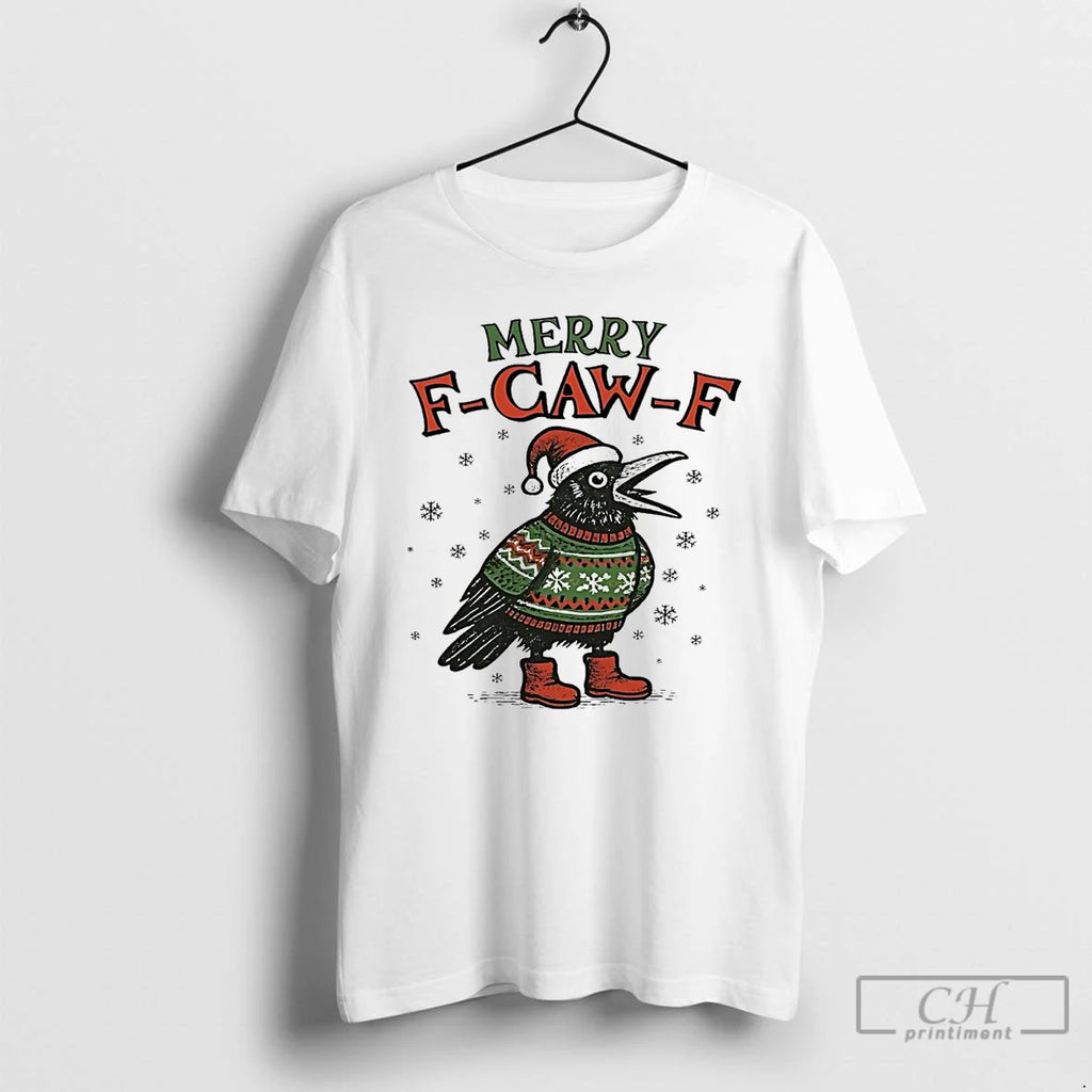 Premium Crow Merry F Caw F Christmas T Shirts Hoodie Sweatshirt | PurePodTees.com
