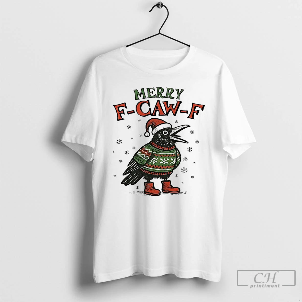 Premium Crow Merry F Caw F Christmas T Shirts Hoodie Sweatshirt | PurePodTees.com