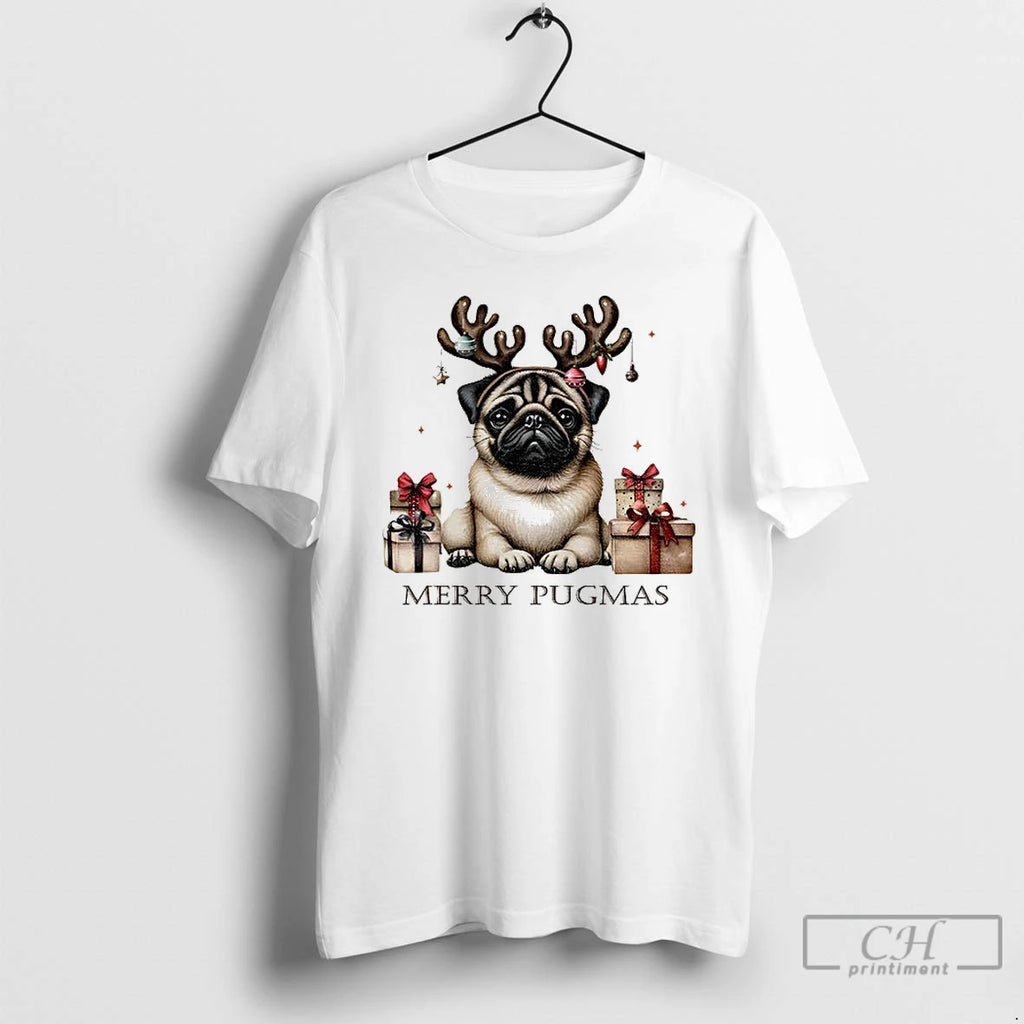 Premium Cute Pug Dog Merry Pugmas Merry Christmas T Shirts Hoodie Sweatshirt | PurePodTees.com