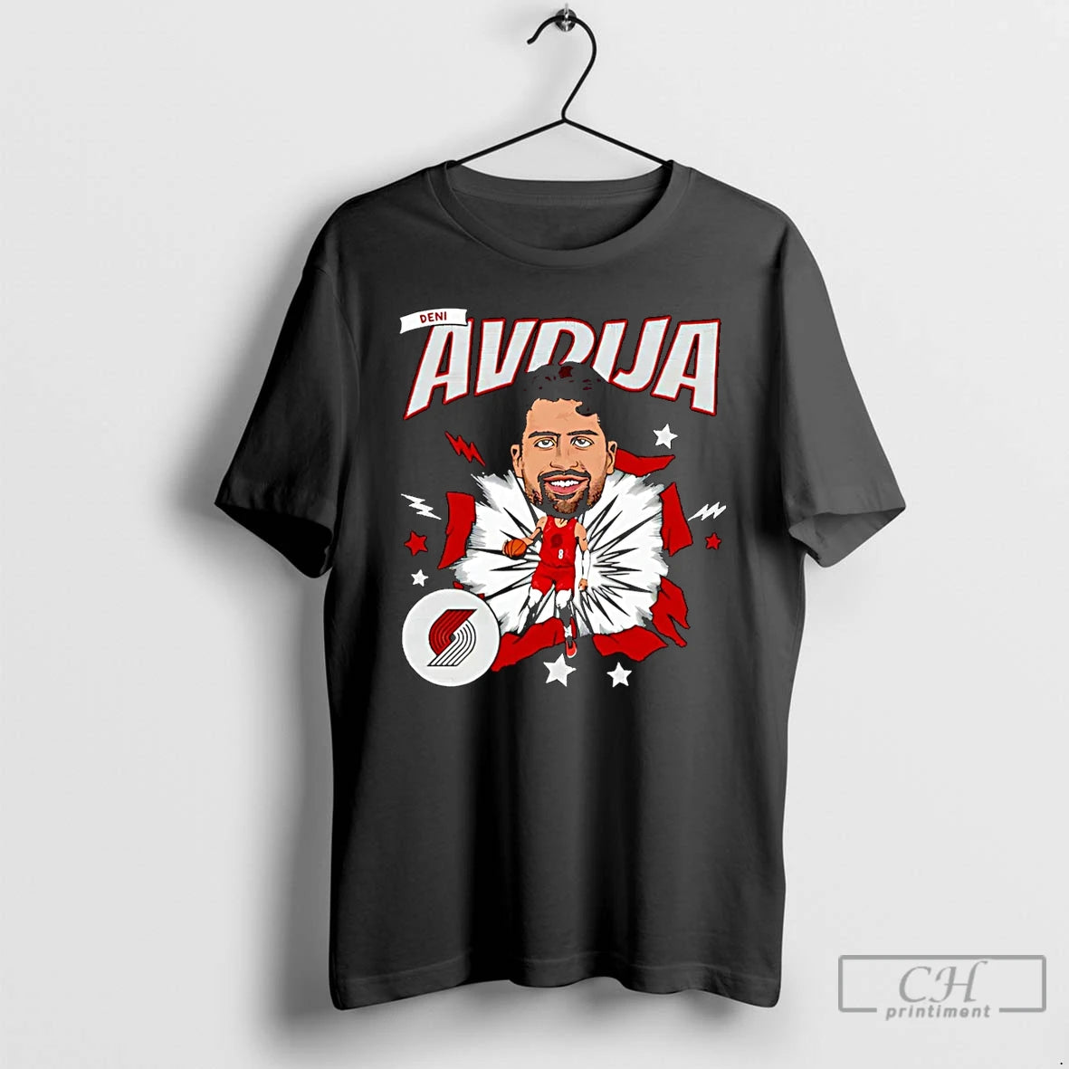 Premium Deni Avdija Portland Trail Blazers Caricature Christmas T Shirts Hoodie Sweatshirt | PurePodTees.com