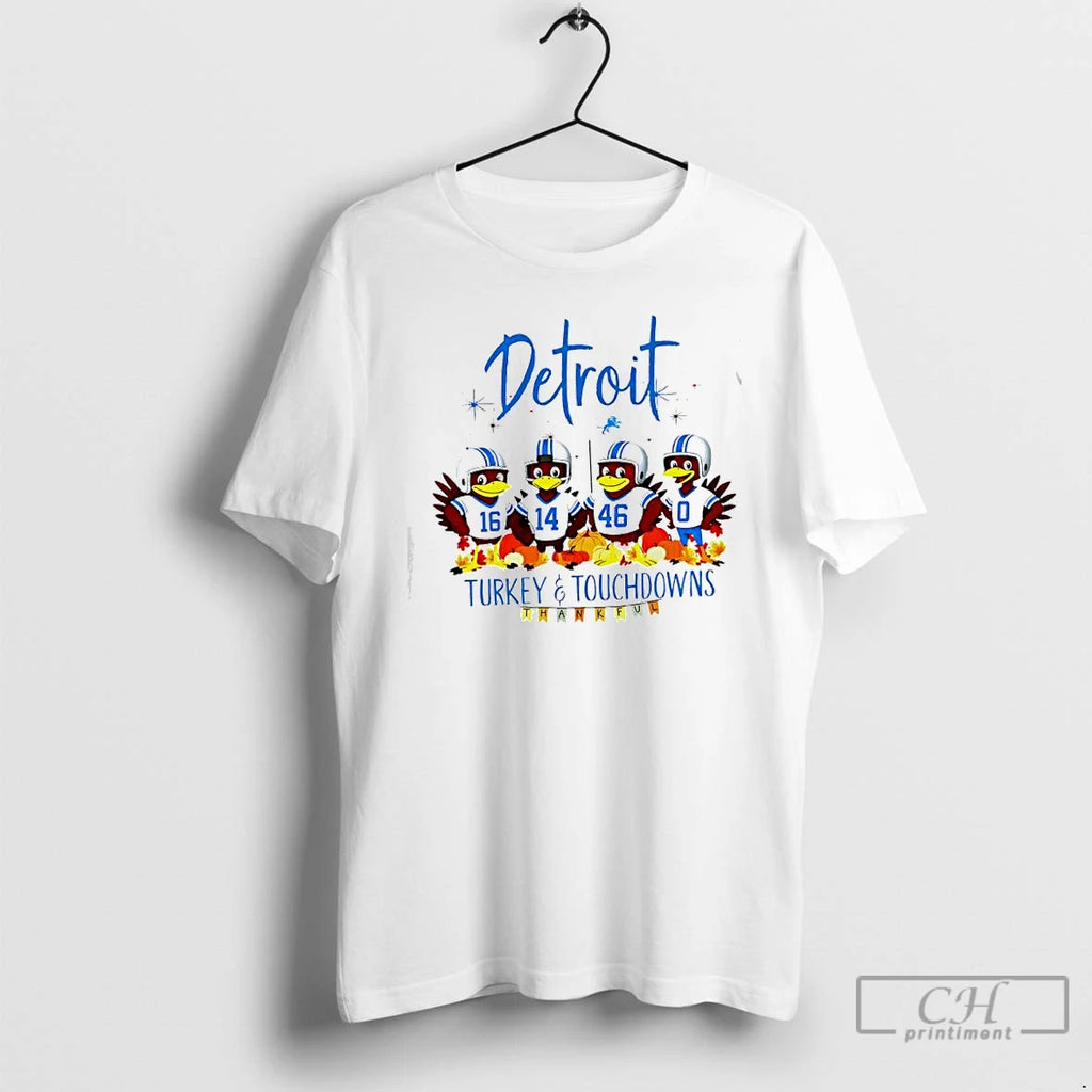 Premium Detroit Lions X Turkey Touchdowns Thanksgiving 16 14 46 0 Players Thankful T Shirts Hoodie Sweatshirt