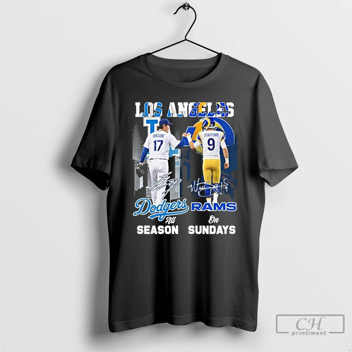 Premium Dodgers Shohei Ohtani All Season And Rams Stafford On Sundays T Shirts Hoodie Sweatshirt | PurePodTees.com