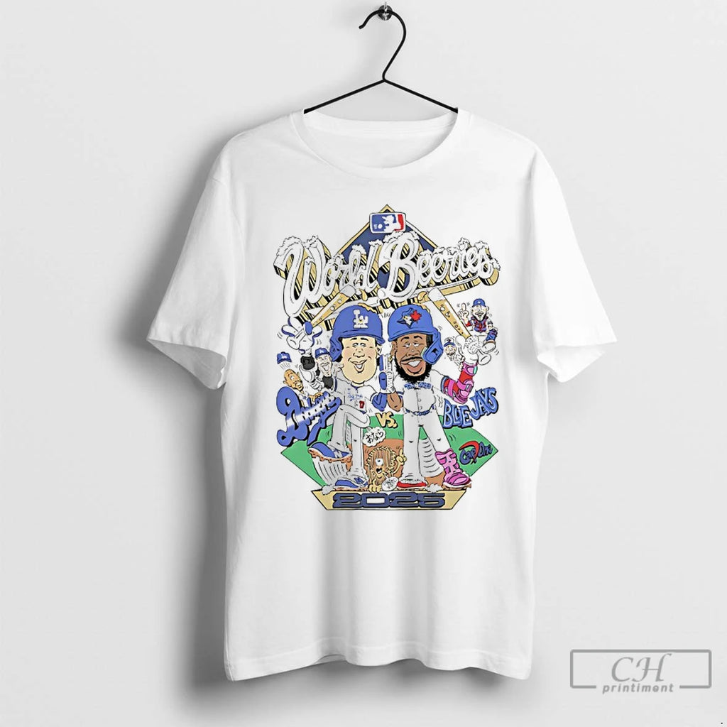 Premium Dodgers Vs Blue Jays 2025 World Beeries Caricatures Shirt Hoodie Sweatshirt | PurePodTees.com