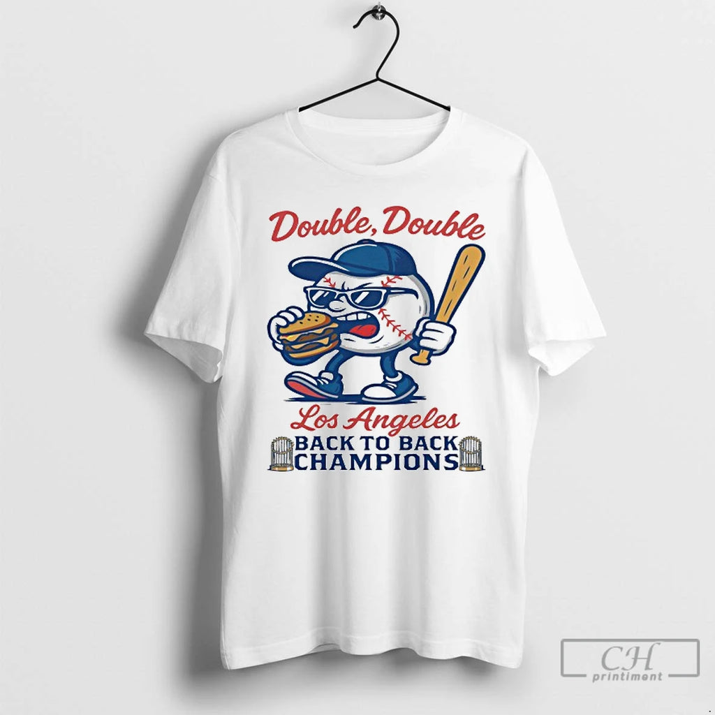Premium Double Double Los Angeles Dodgers Back To Back World Champions T Shirts Hoodie Sweatshirt | PurePodTees.com