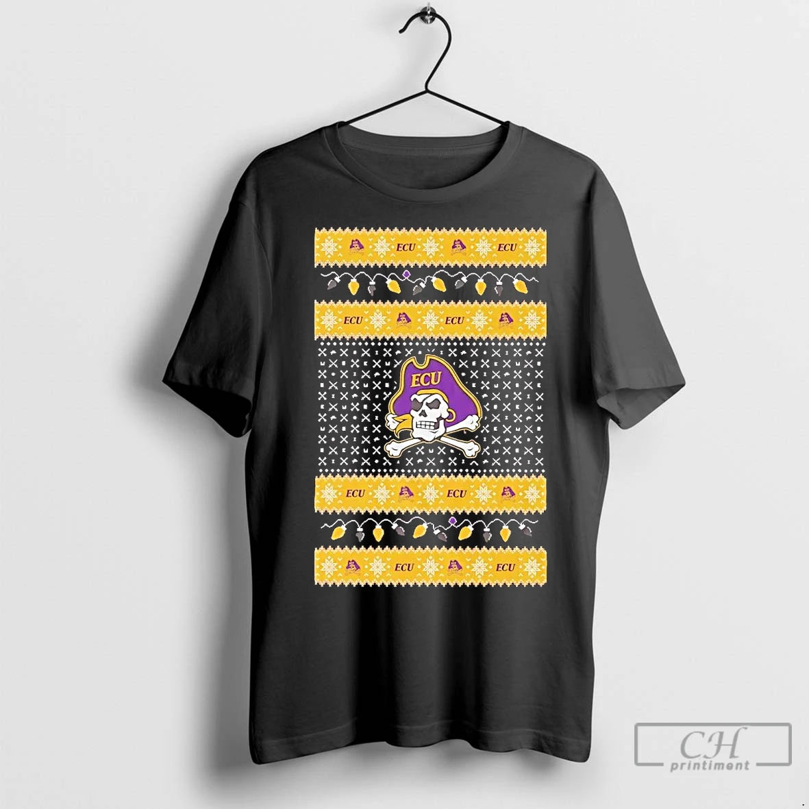 Premium East Carolina Pirates Ugly Christmas Light Shirt Hoodie Sweatshirt | PurePodTees.com