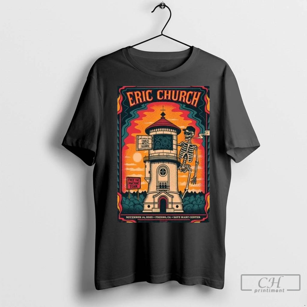 Premium Eric Church Free The Machine Tour Save Mart Center Nov 14 2025 Circle Black Shirt Hoodie Sweatshirt | PurePodTees.com
