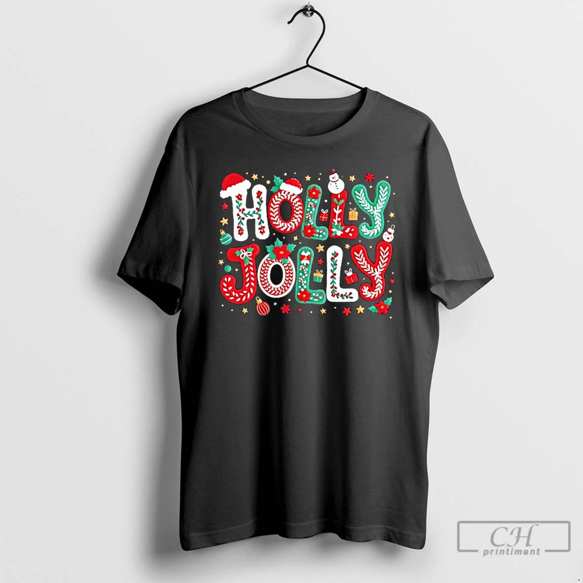 Premium Festive Holly Jolly Christmas Faux Yarn T Shirts Hoodie Sweatshirt | PurePodTees.com