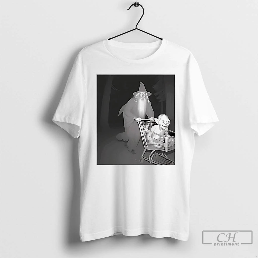 Premium Gandalf Pushing Gollum In Shopping Cart Photo T Shirts Hoodie Sweatshirt | PurePodTees.com
