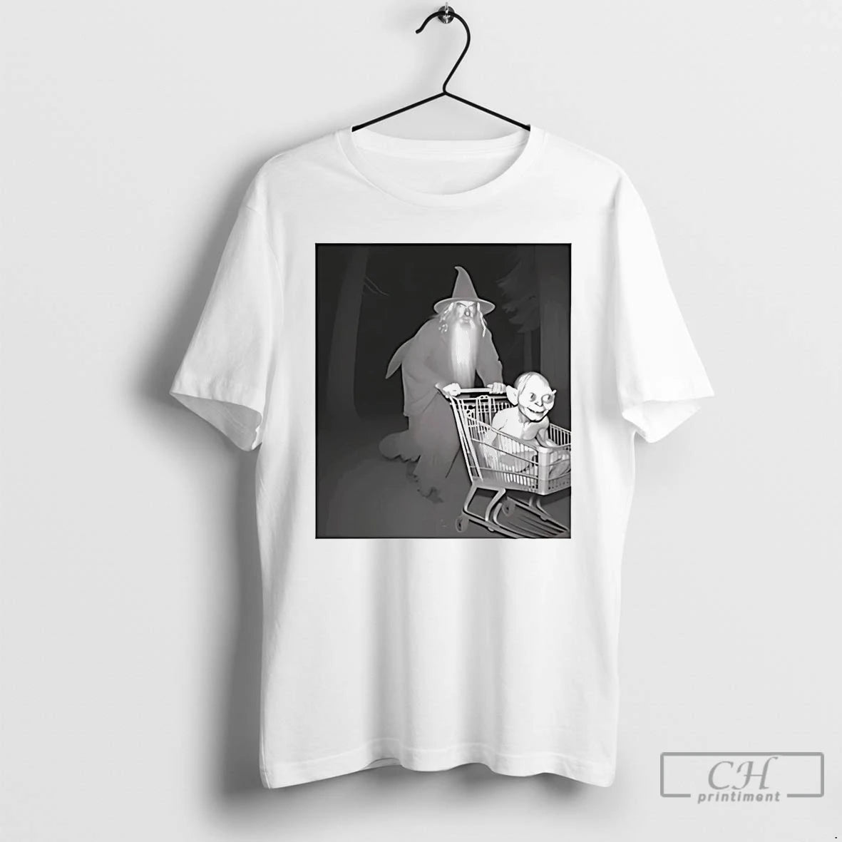 Premium Gandalf Pushing Gollum In Shopping Cart Photo T Shirts Hoodie Sweatshirt | PurePodTees.com