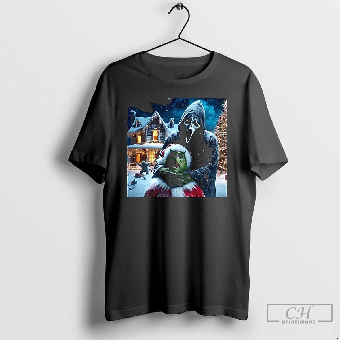 Premium Ghostface Teaches Grinch A Lesson Horror Christmas T Shirts Hoodie Sweatshirt | PurePodTees.com
