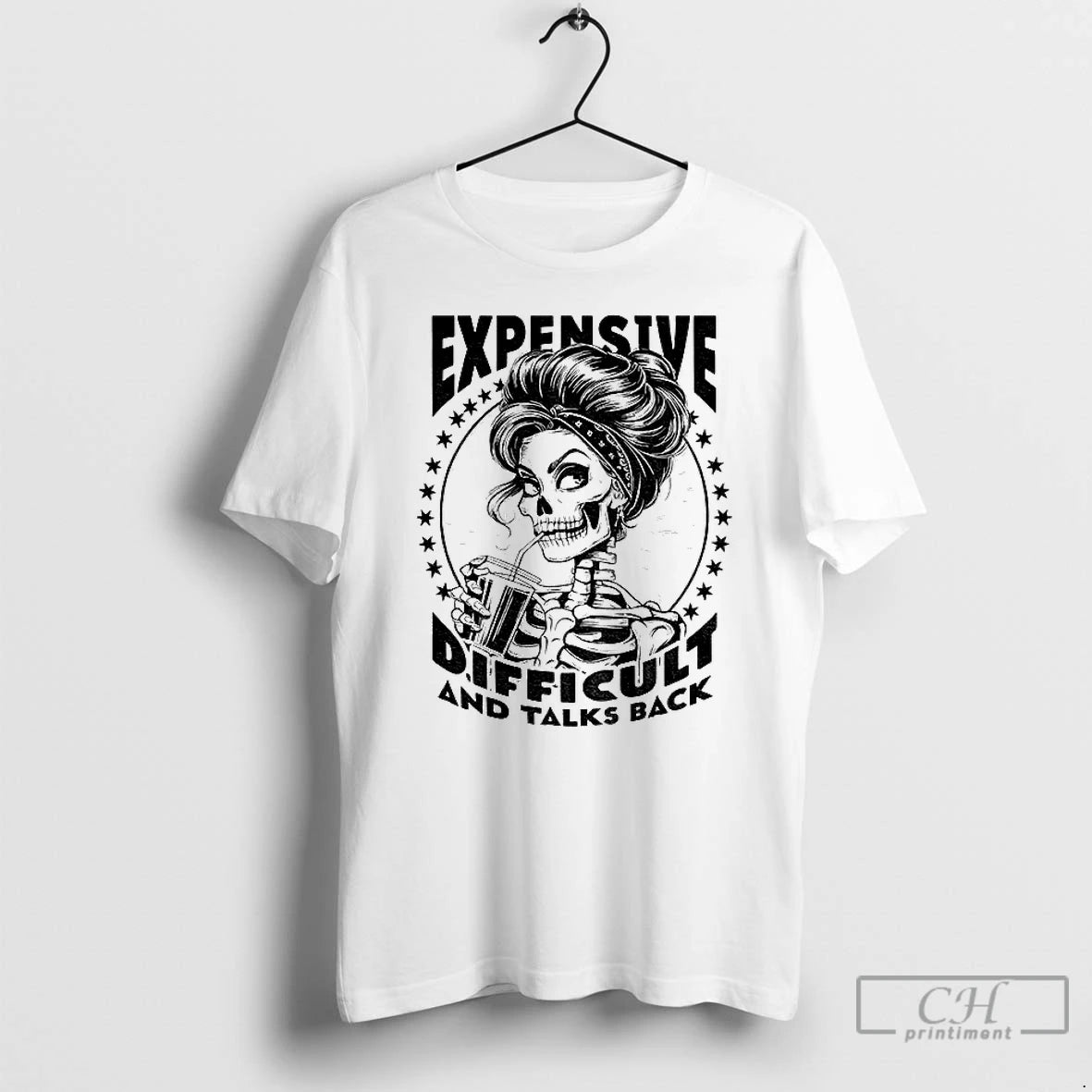 Premium Girl Skeleton Expensive Difficult And Talks Back Vintage T Shirts Hoodie Sweatshirt | PurePodTees.com