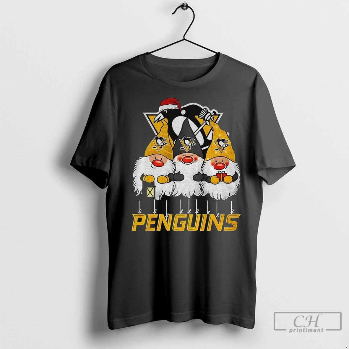 Premium Gnome Santa Hat Pittsburgh Penguins Nhl Hockey 2025 Cartoon Merry Christmas Shirt Hoodie Sweatshirt | PurePodTees.com