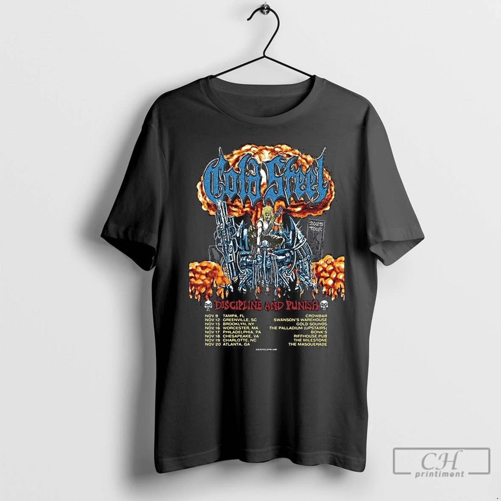Premium Gold Steel Discipline And Punish Tour 2025 North America November City Dates Long Sleve Shirt Hoodie Sweatshirt