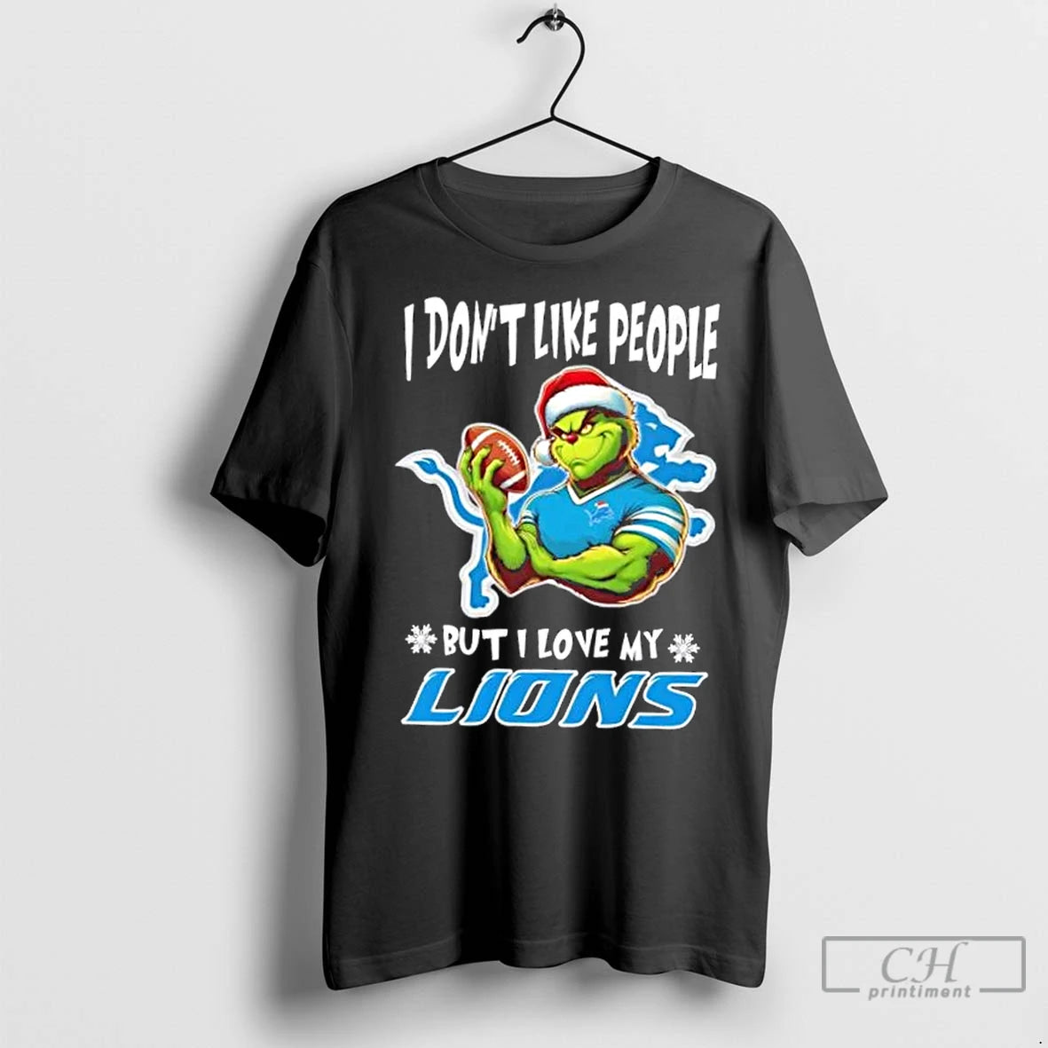 Premium Grinch I Dont Like People But I Love My Detroit Lions Football Christmas Shirt Hoodie Sweatshirt | PurePodTees.com