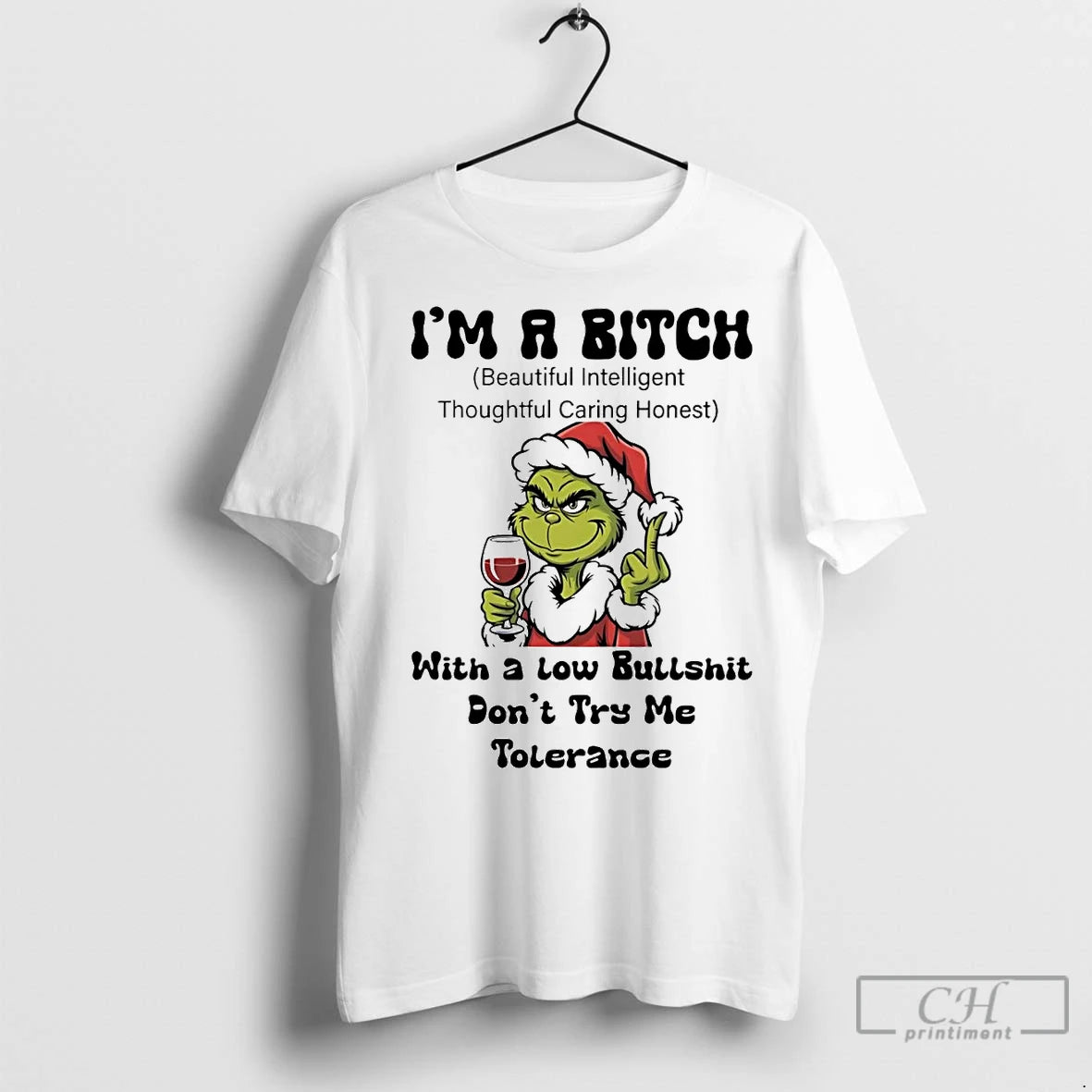 Premium Grinch Im A Bitch With A Low Bullshit Dont Try Me Tolerance Christmas Shirt Hoodie Sweatshirt | PurePodTees.com