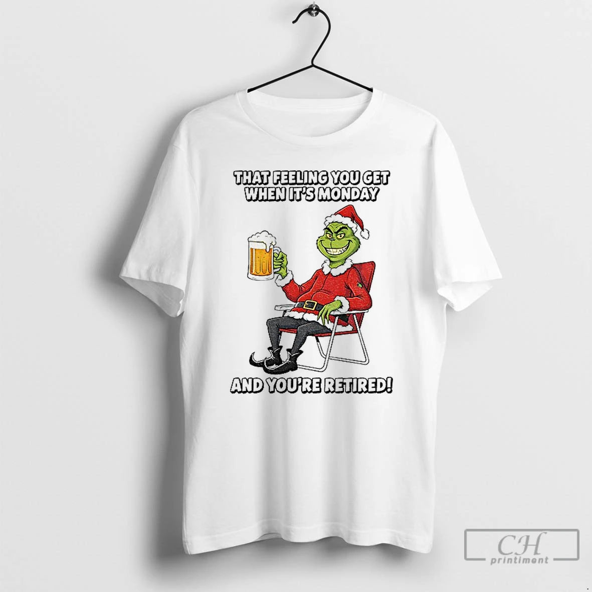 Premium Grinch Santa Claus That Feeling You Get When Its Monday And Youre Retired Christmas Shirt Hoodie Sweatshirt
