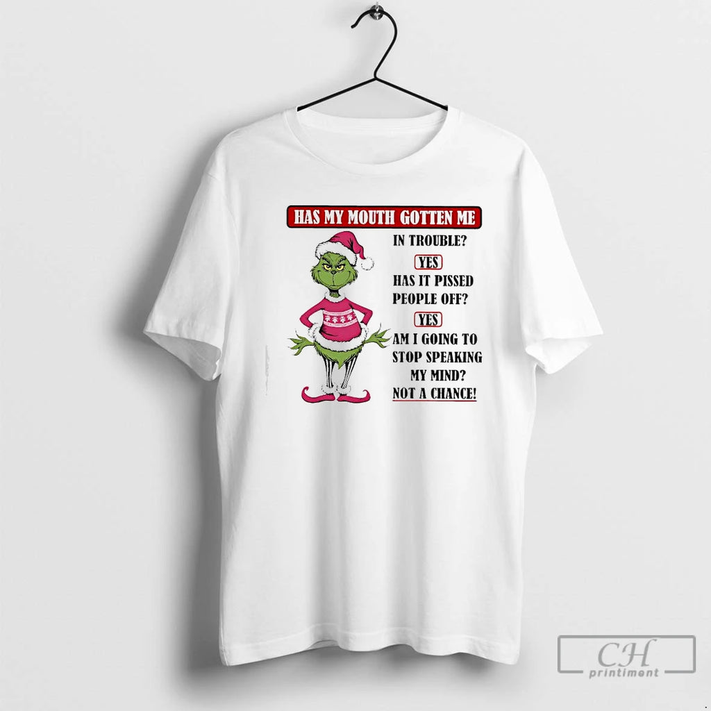 Premium Grinch Santa Has My Mouth Gotten Me In Trouble Shirt Hoodie Sweatshirt | PurePodTees.com