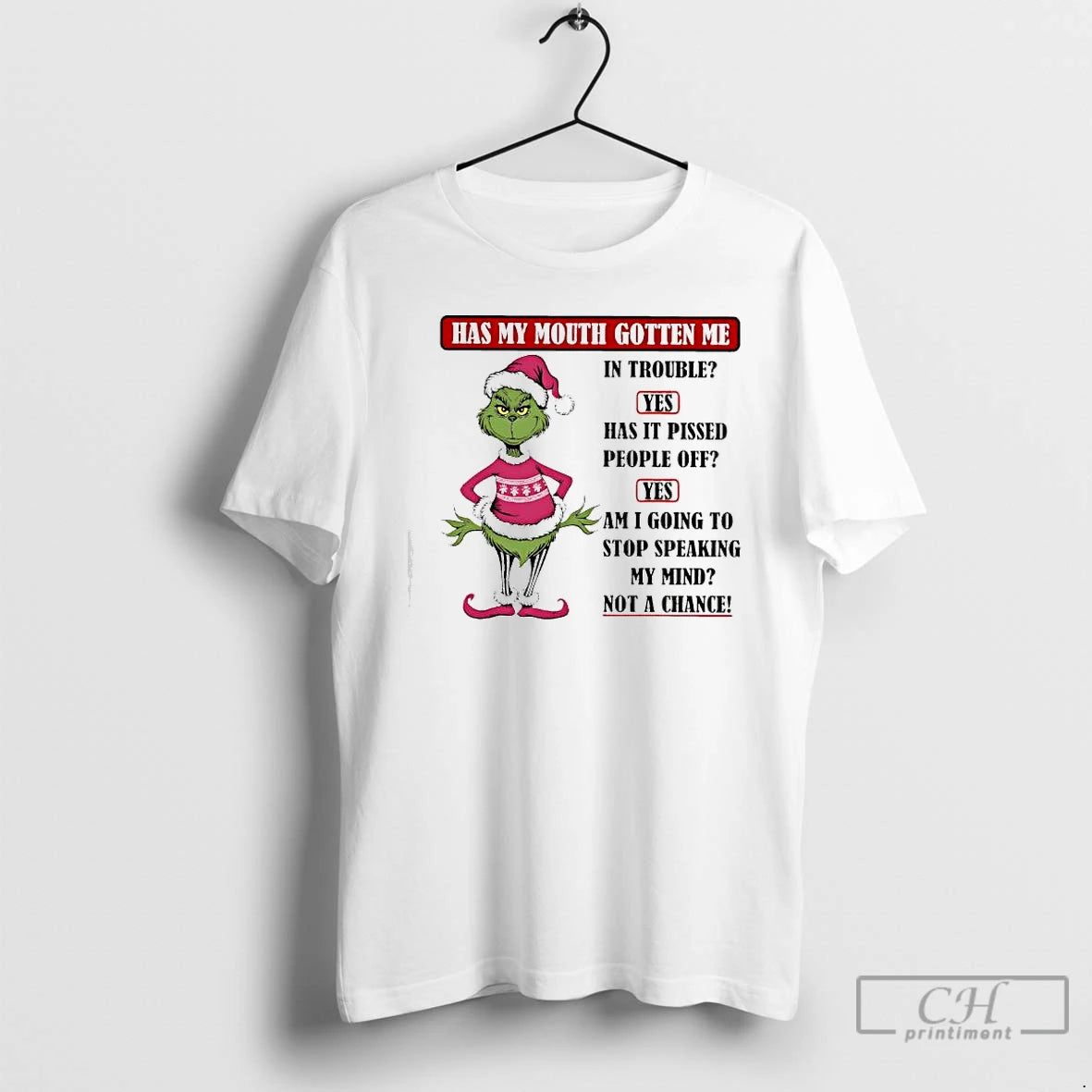 Premium Grinch Santa Has My Mouth Gotten Me In Trouble Shirt Hoodie Sweatshirt | PurePodTees.com