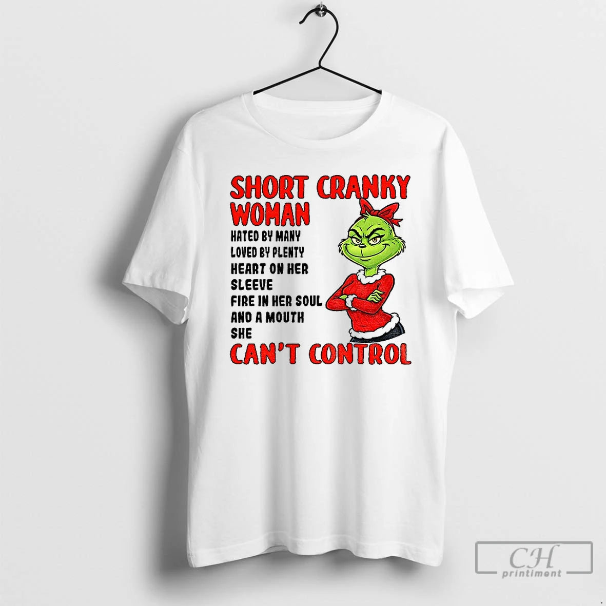 Premium Grinch Santa Short Cranky Woman Hated By Many Loved By Plenty Heart On Her Shirt Hoodie Sweatshirt | PurePodTees.com