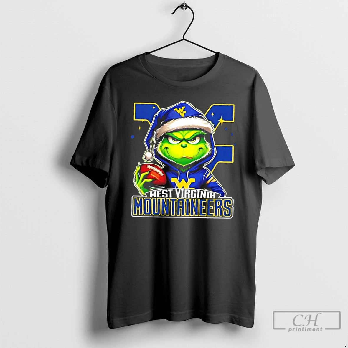 Premium Grinch Is Holding A Ball And Smiling At West Virginia Mountaineers Fans Christmas Shirt Hoodie Sweatshirt