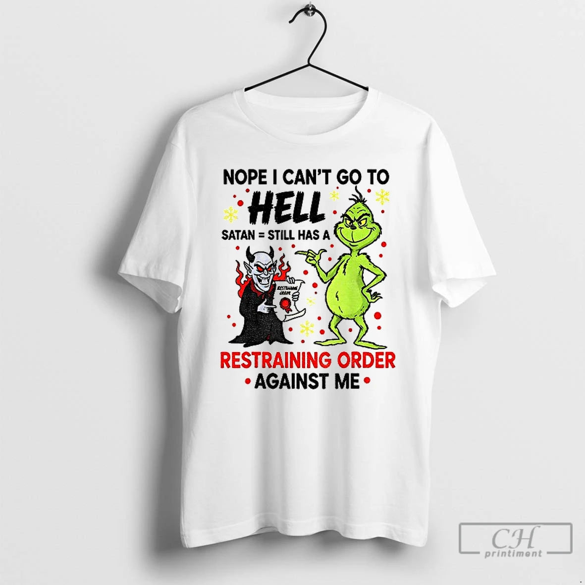 Premium Grinch With Devil Nope I Cant Go To Hell Satan Still Has A Restraining Shirt Hoodie Sweatshirt | PurePodTees.com