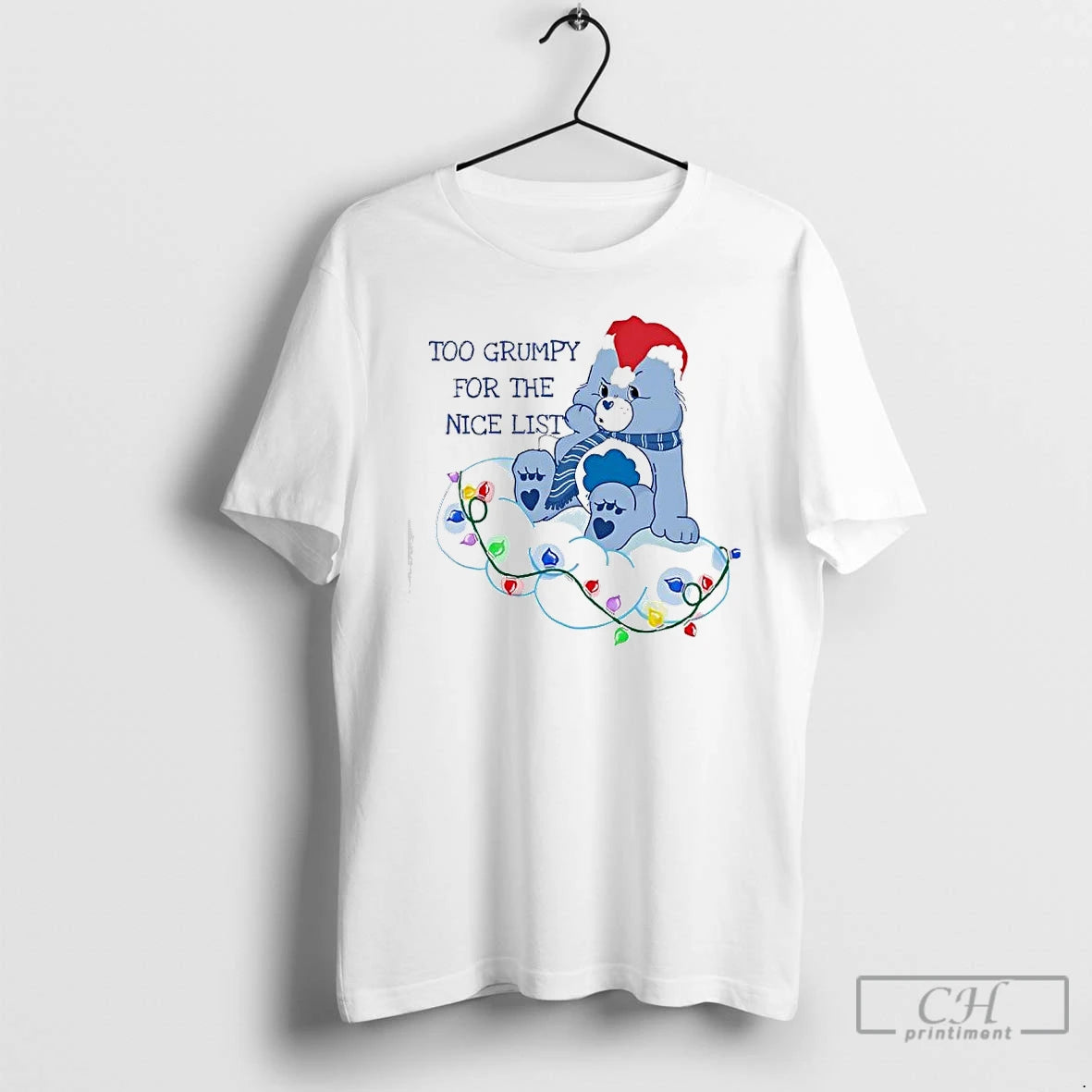 Premium Grumpy Bear Too Grumpy For The Nice List Christmas Lights T Shirts Hoodie Sweatshirt | PurePodTees.com