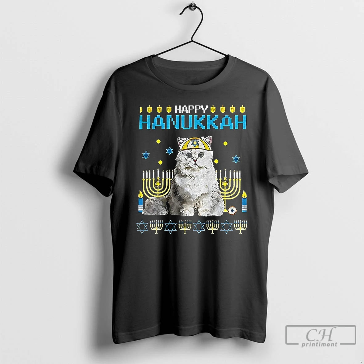 Premium Happy Hanukkah Cat Menorah Jewish Holiday T Shirts Hoodie Sweatshirt | PurePodTees.com