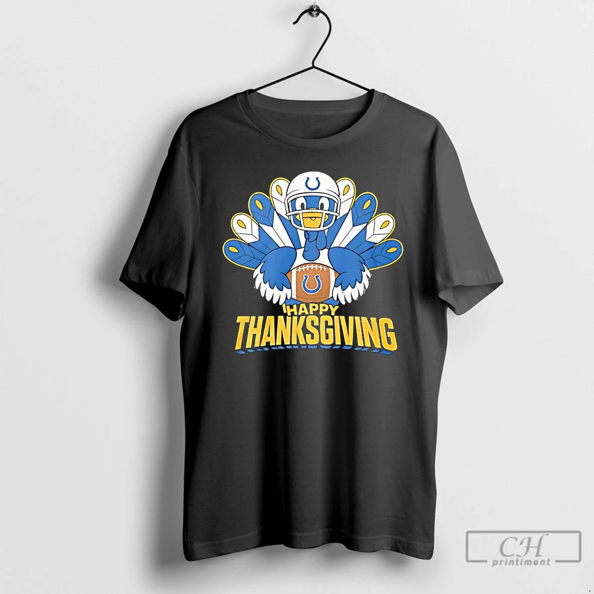 Premium Happy Thanksgiving Turkey Wearing Indianapolis Colts Horseshoe Logo T Shirts Hoodie Sweatshirt | PurePodTees.com