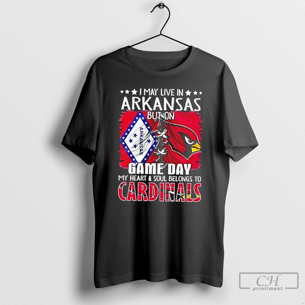 Premium I May Live In Arkansas But On Gameday My Heart And Soul Belongs To Shirt Hoodie Sweatshirt | PurePodTees.com