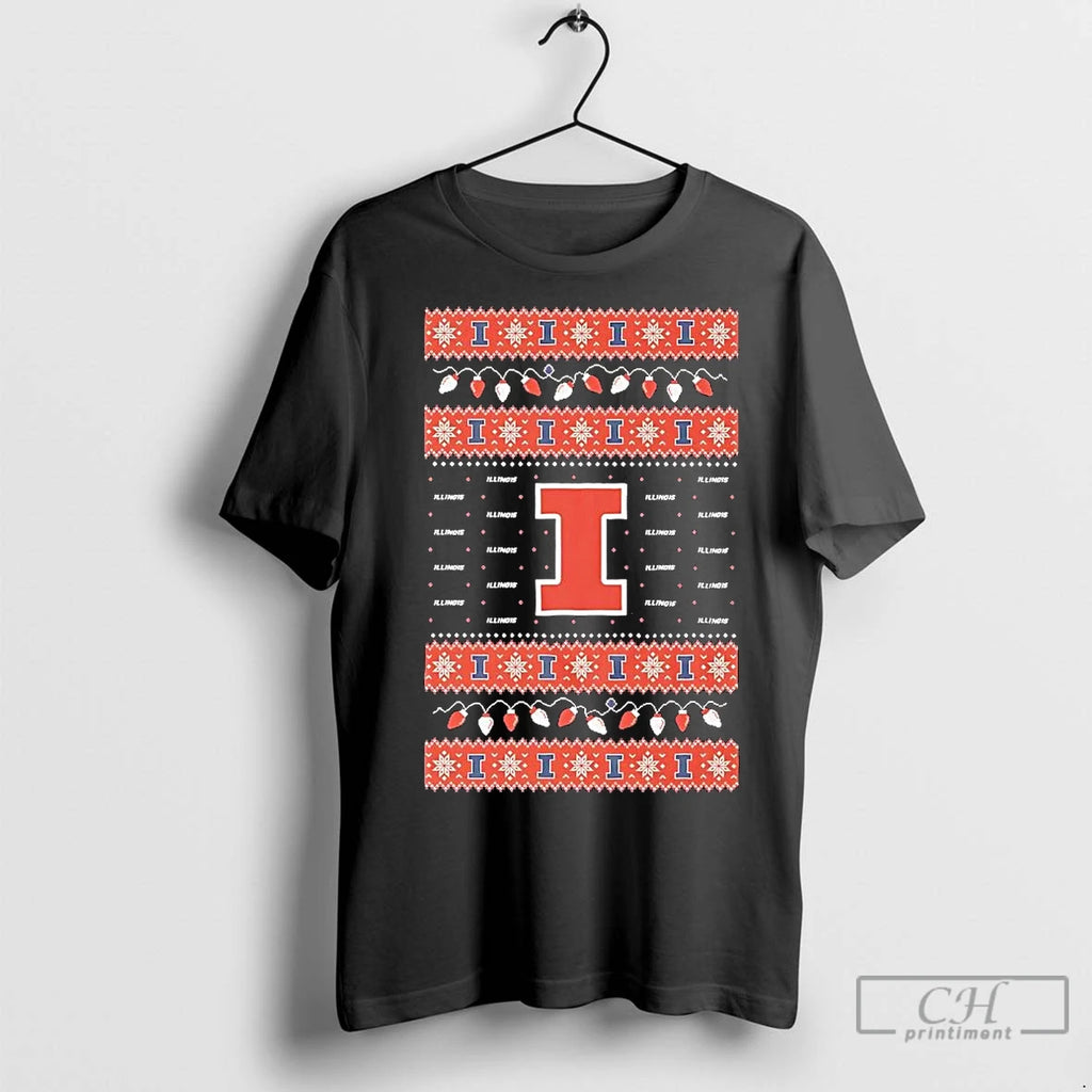 Premium Illinois Fighting Illini Ugly Christmas Light Shirt Hoodie Sweatshirt | PurePodTees.com