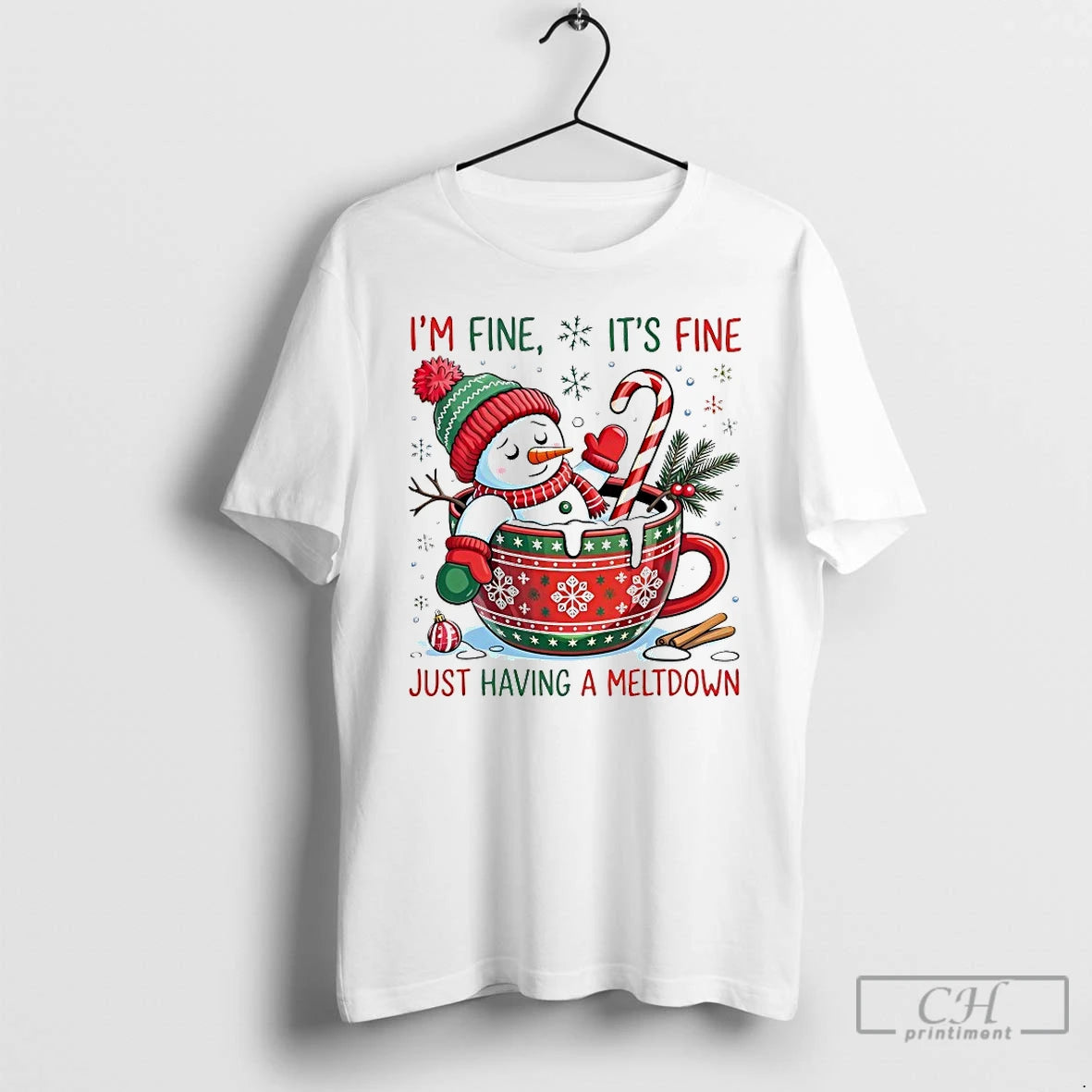 Premium Im Fine Its Fine Just Having A Meltdown Snowman Christmas Shirt Hoodie Sweatshirt | PurePodTees.com