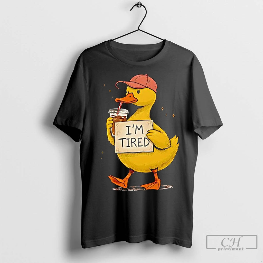 Premium Im Tired Duck Drinking Coffee Shirt Hoodie Sweatshirt | PurePodTees.com