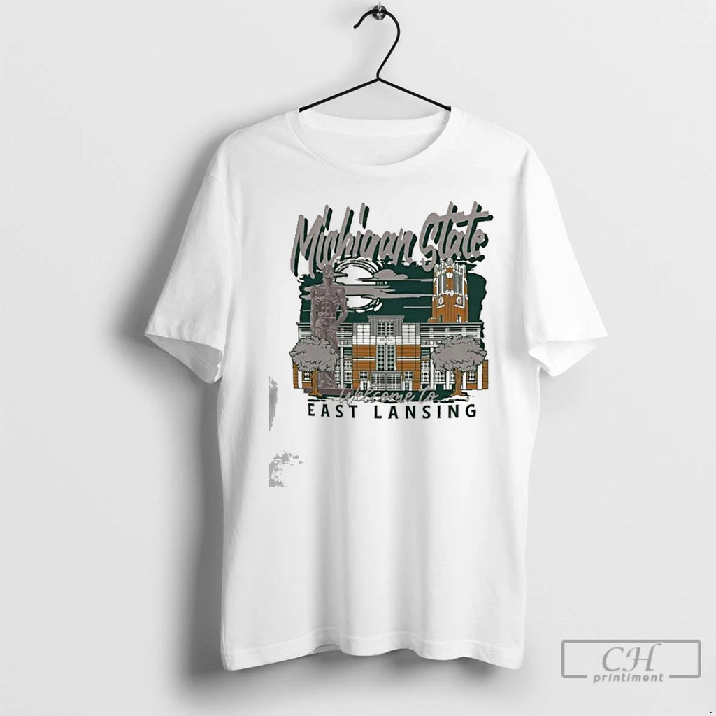 Premium Image One Natural Michigan State Spartans Comfort Colors Hand Drawn Campus Stack Shirt Hoodie Sweatshirt
