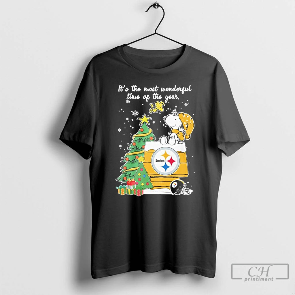 Premium Its The Most Wonderful Time Of The Year The Peanuts Christmas Steelers T Shirts Hoodie Sweatshirt | PurePodTees.com
