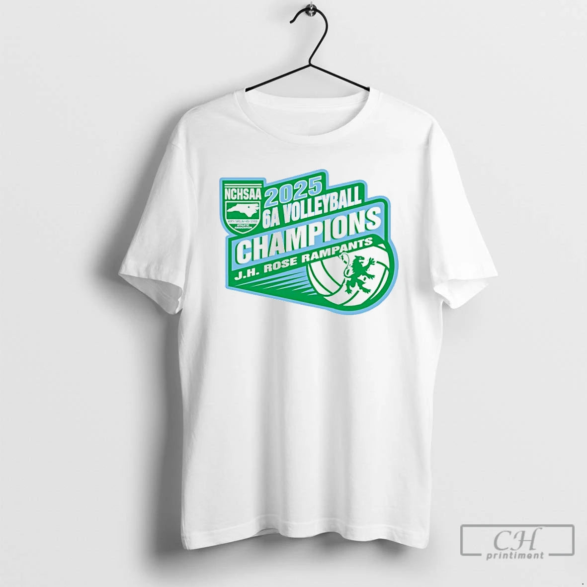 Premium Jh Rose Rampants 2025 Nchsaa 6a Volleyball Champions T Shirts Hoodie Sweatshirt | PurePodTees.com