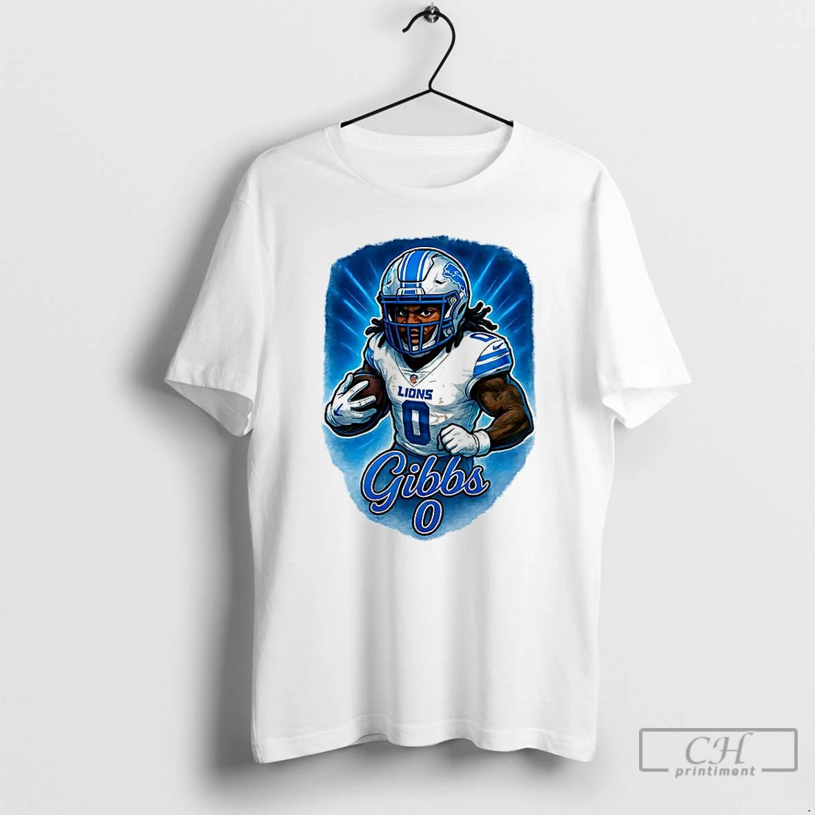 Premium Jahmyr Gibbs Detroit Lions Football Number 0 Caricature T Shirts Hoodie Sweatshirt | PurePodTees.com