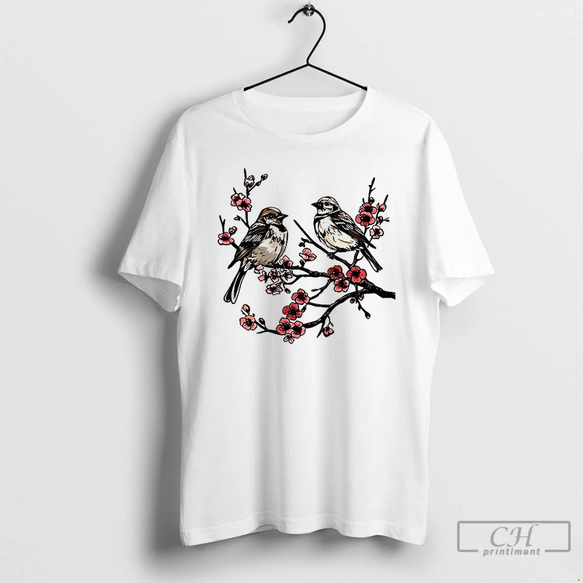 Premium Japanese Cherry Blossoms Birds T Shirts Hoodie Sweatshirt | PurePodTees.com
