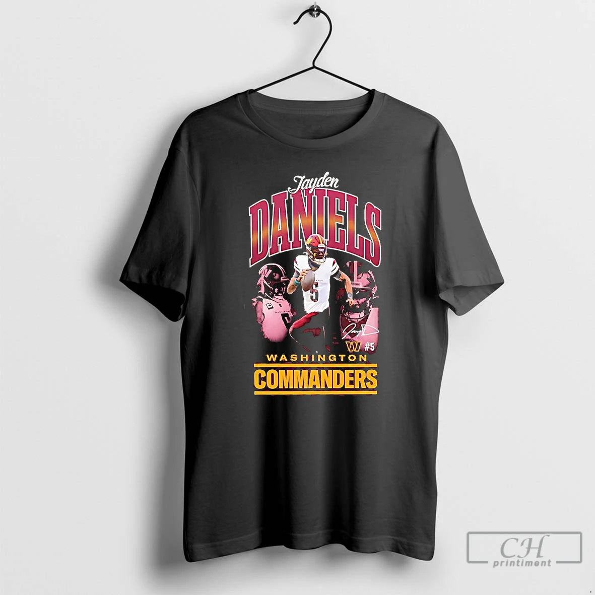Premium Jayden Daniels Picture Collage Signature Washington Commanders T Shirts Hoodie Sweatshirt | PurePodTees.com