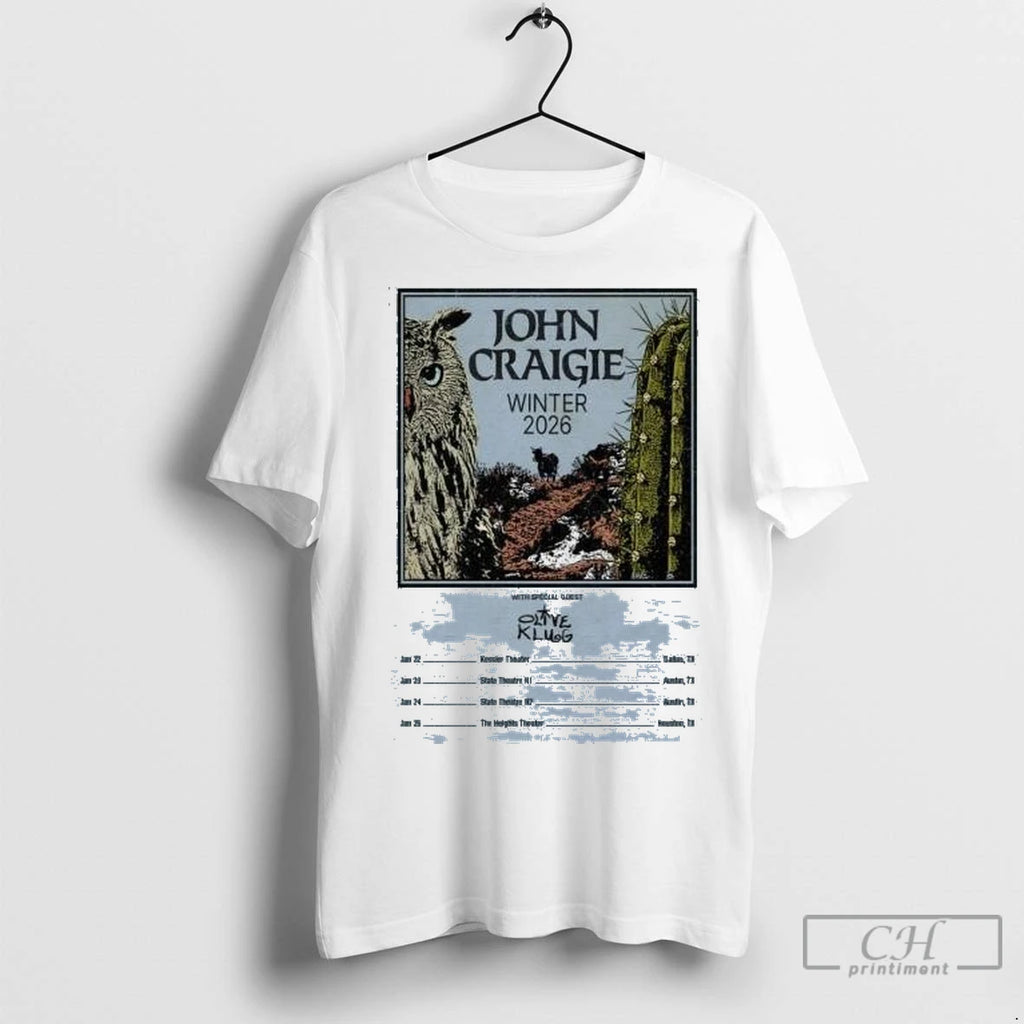 Premium John Craigie Winter 2026 Tour Circle White Shirt Hoodie Sweatshirt | PurePodTees.com