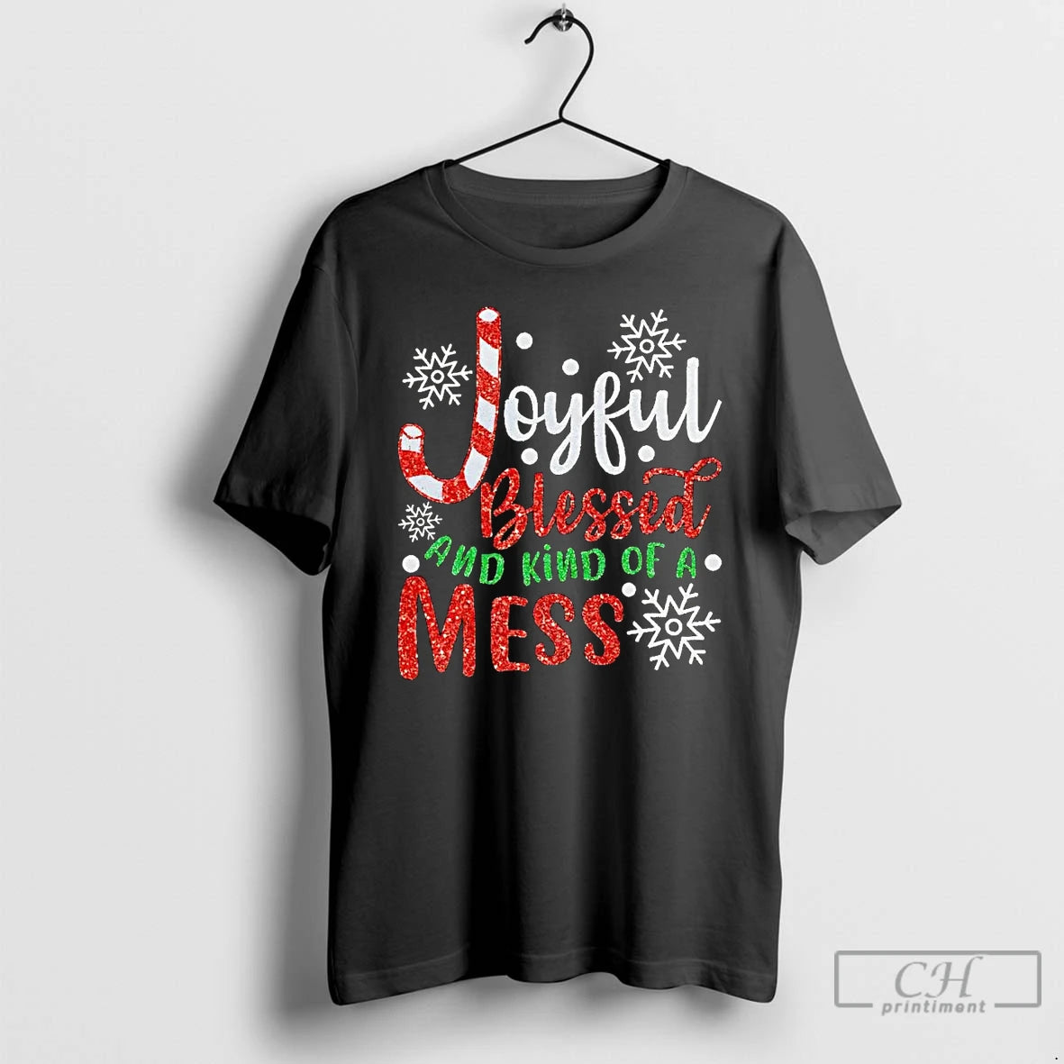 Premium Joyful Blessed And Kind Of A Mess Christmas T Shirts Hoodie Sweatshirt | PurePodTees.com