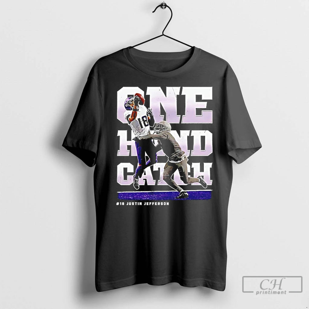 Premium Justin Jefferson 18 Minnesota Vikings One Hand Catch Shirt Hoodie Sweatshirt | PurePodTees.com