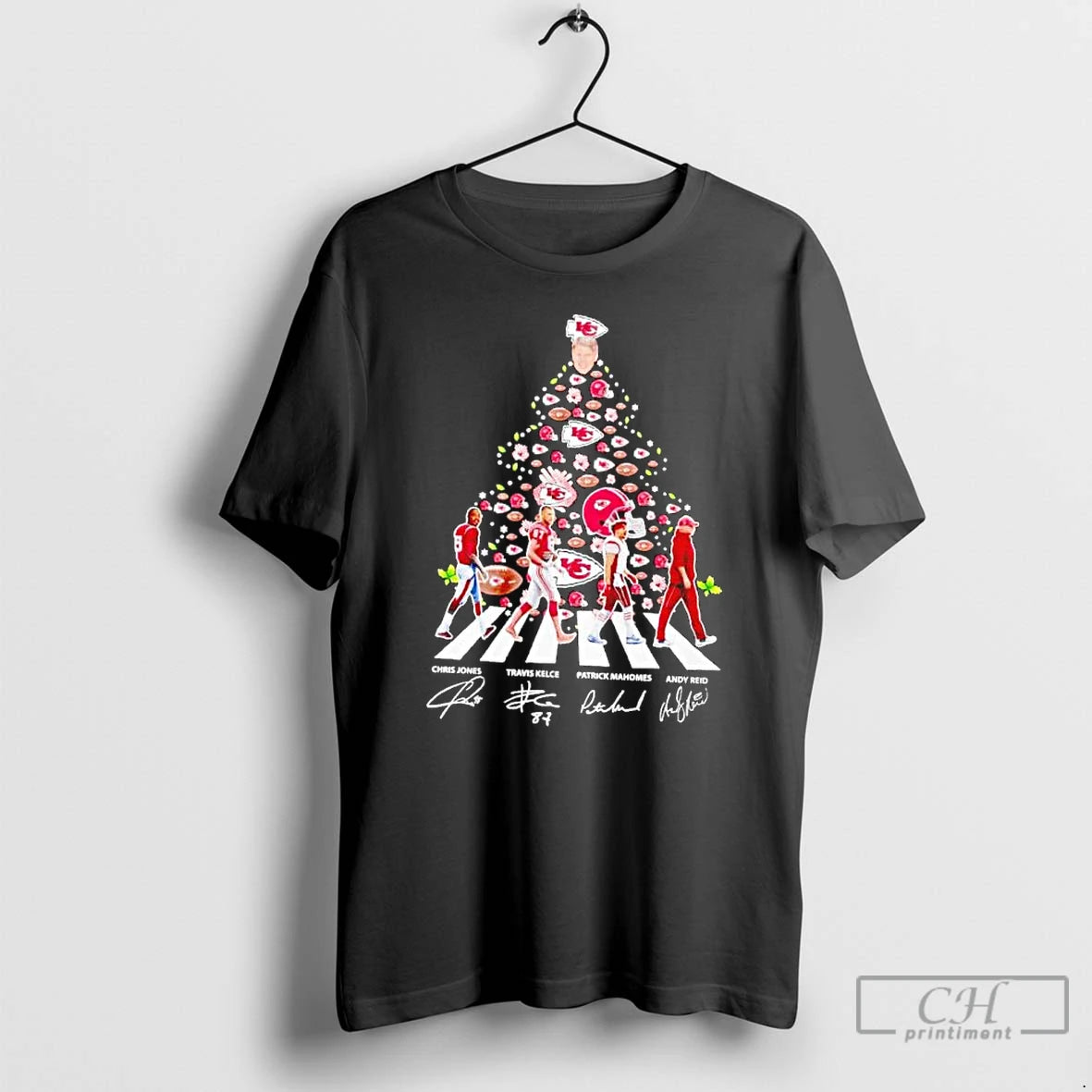 Premium Kansas City Chiefs Abbey Road Christmas Tree Signatures T Shirts Hoodie Sweatshirt | PurePodTees.com