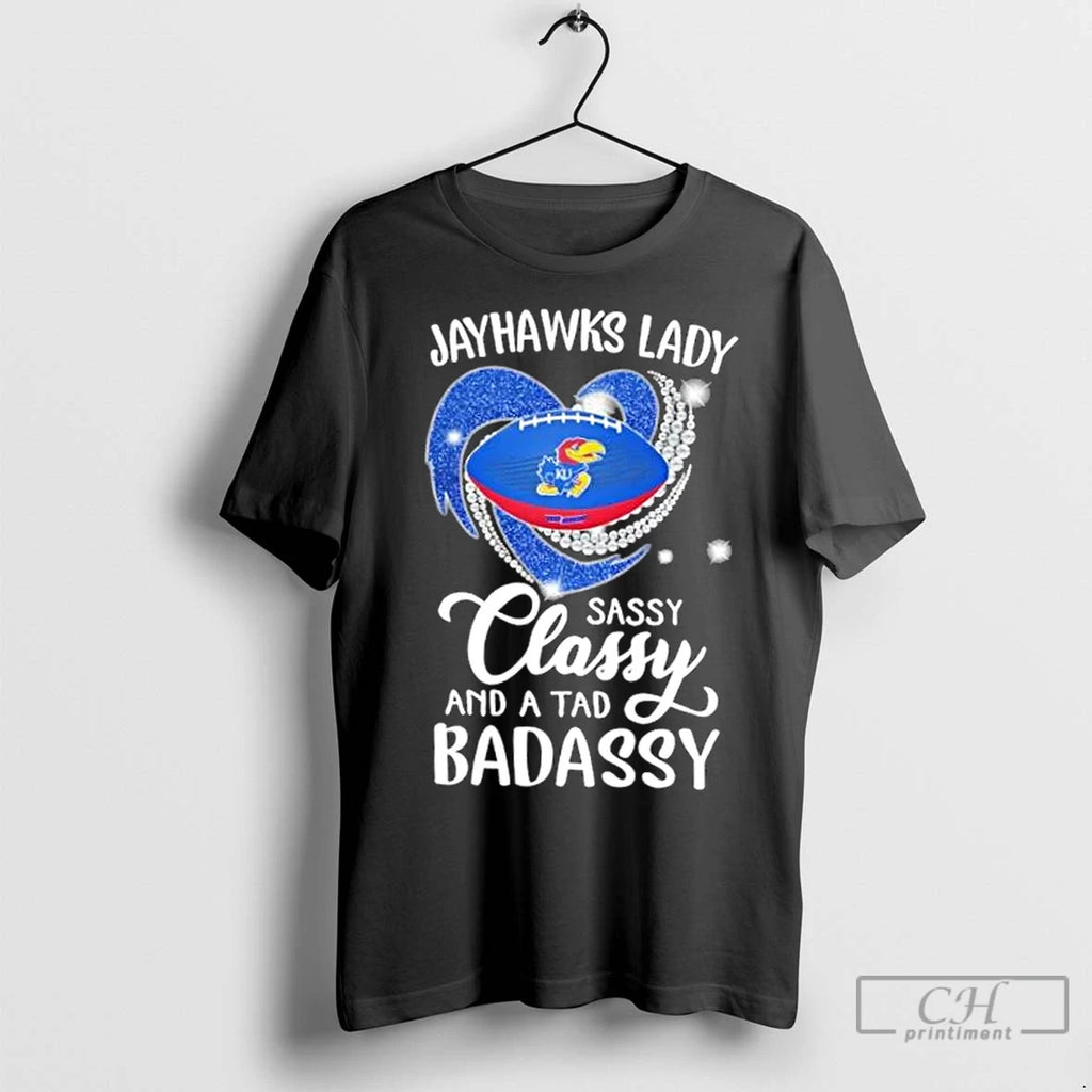 Premium Kansas Jayhawks Lady Sassy Classy And A Tad Badassy Diamond Heart Shirt Hoodie Sweatshirt | PurePodTees.com