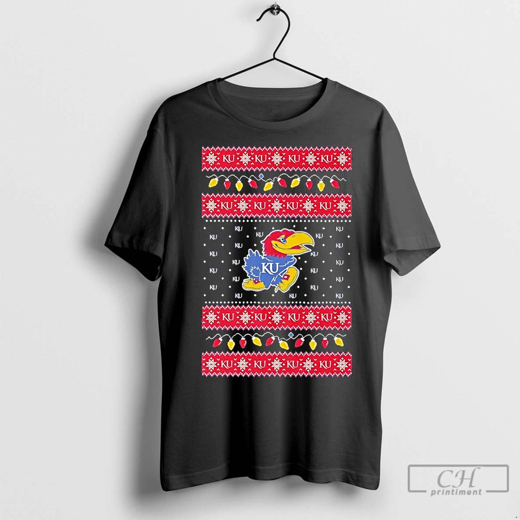 Premium Kansas Jayhawks Ugly Christmas Light Shirt Hoodie Sweatshirt | PurePodTees.com