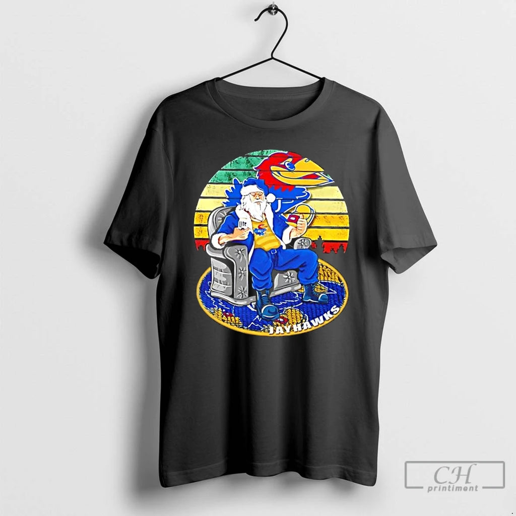 Premium Kansas Jayhawks X Santa Claus Christmas Vintage T Shirts Hoodie Sweatshirt | PurePodTees.com