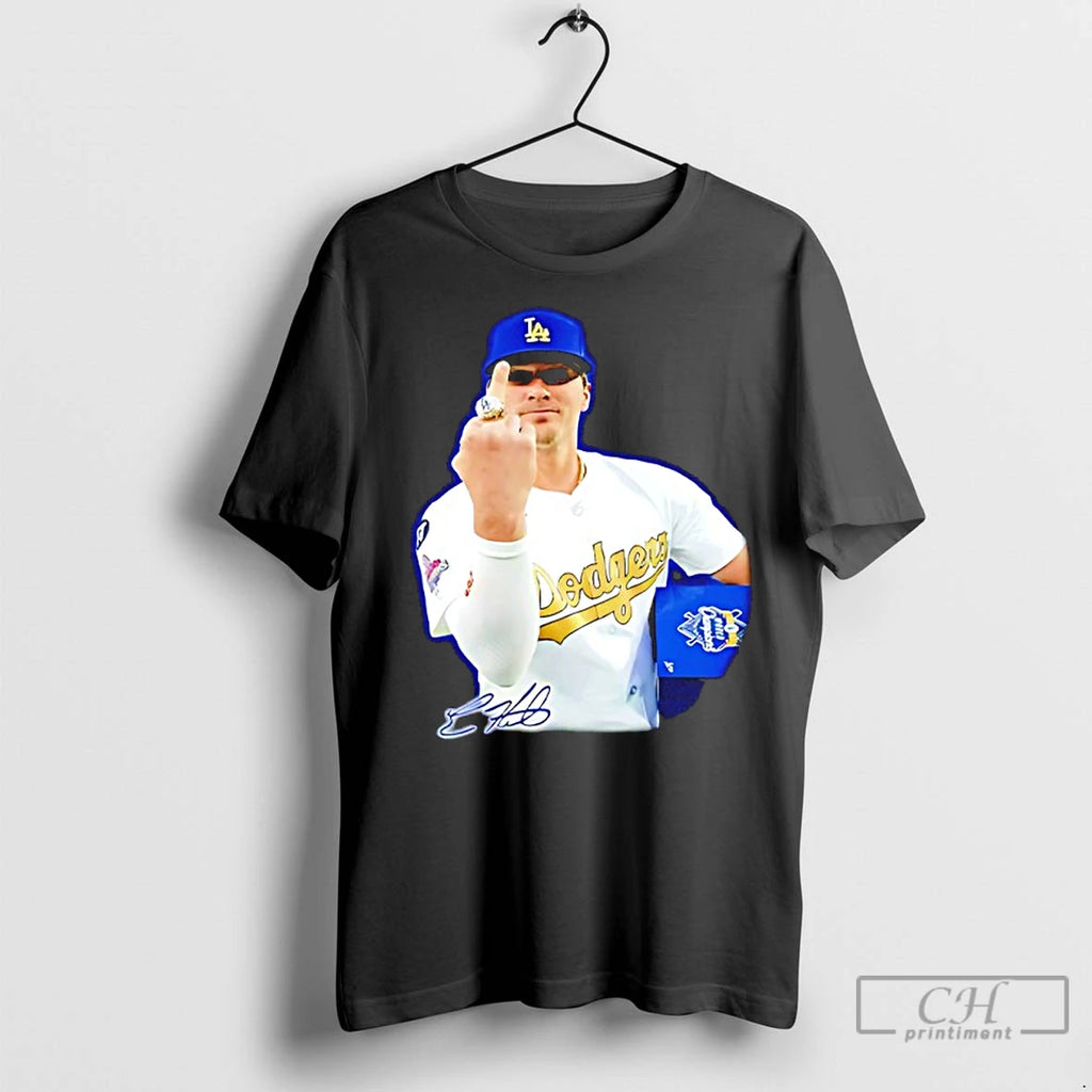 Premium Kike Hernandez Middle Finger Ring Dodgers World Champs Signature Shirt Hoodie Sweatshirt | PurePodTees.com